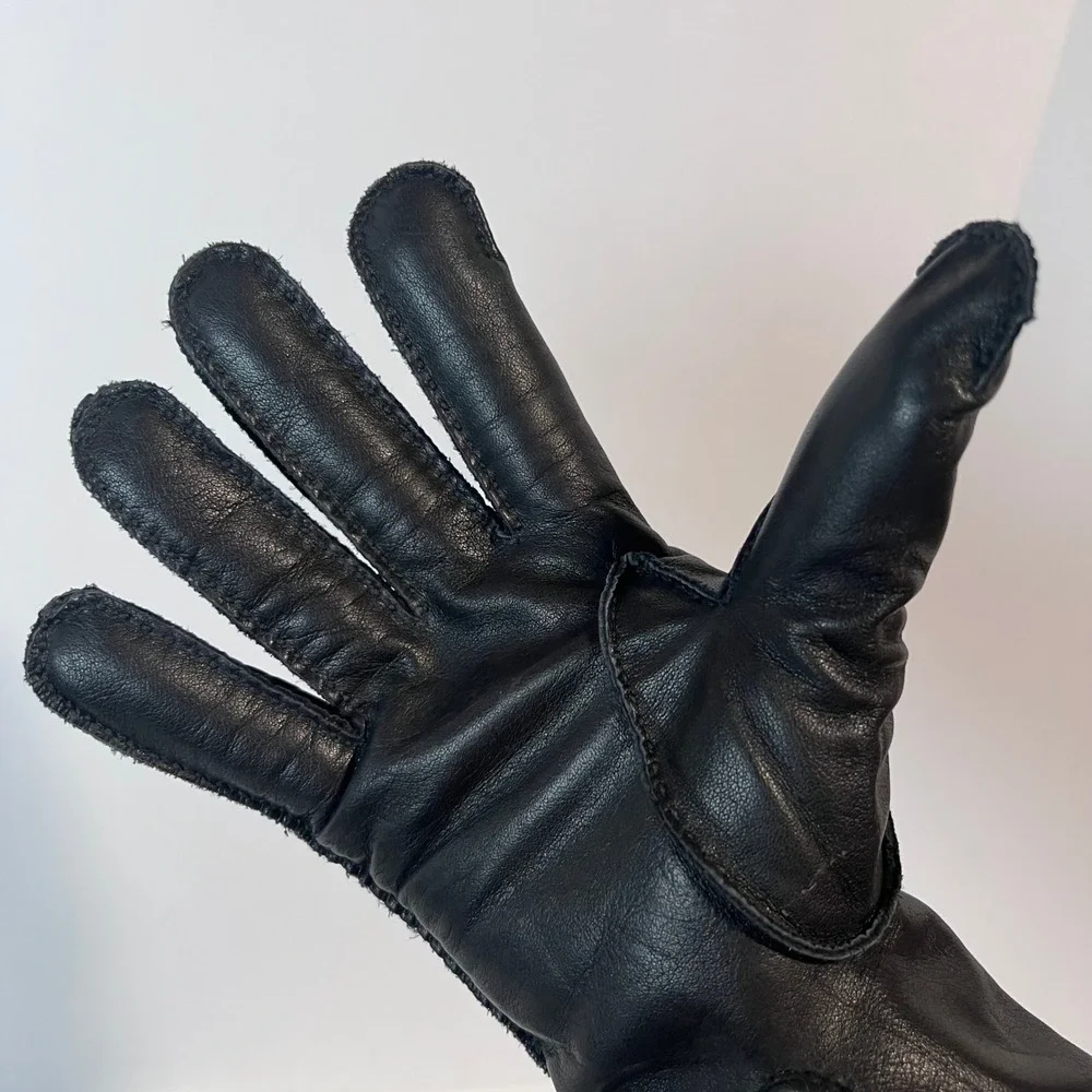 Daniel Hays Black Leather Gloves Acrylic Knit Lining Womens‎ Size M